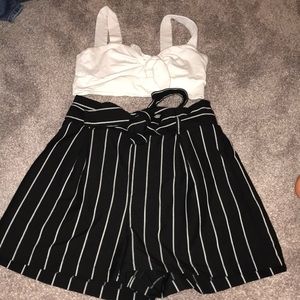 Black and white high rise shorts